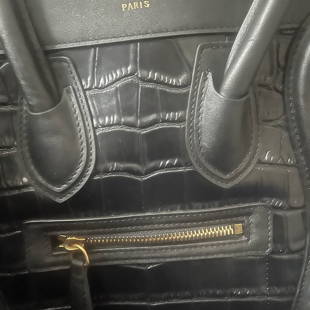 Celine Black Croc-Embossed Mini Satchel with Gold Hardware - Picture 3 of 7